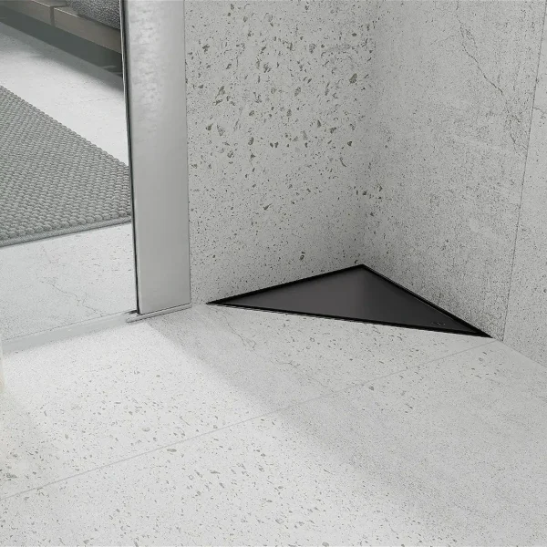 Kutna tuš kanalica TRIAN - 20 cm - Inox i Crna - Mexen