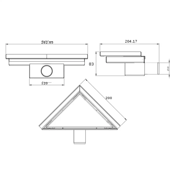 Kutna tuš kanalica TRIAN - 20 cm - Inox i Crna - Mexen