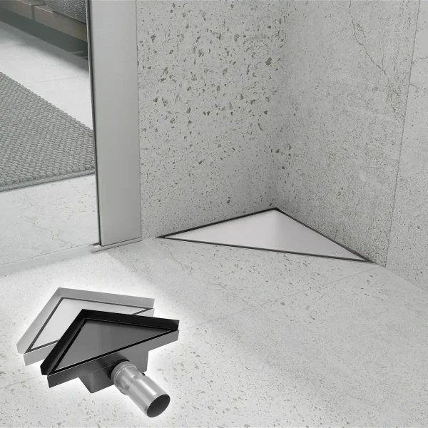 Kutna tuš kanalica TRIAN - 20 cm - Inox i Crna - Mexen