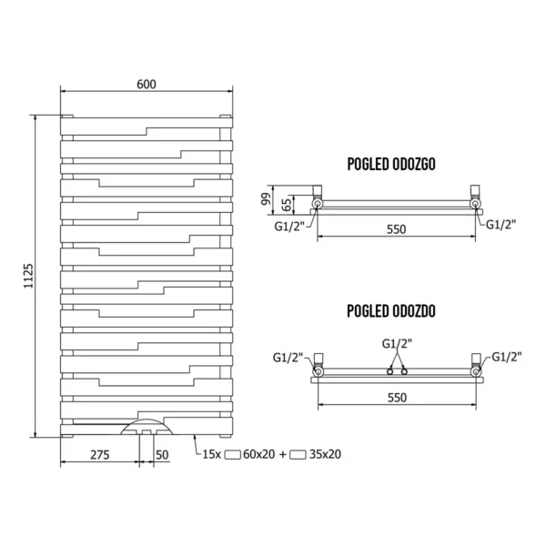 Kupaonski radijator PROVO - 1125 x 600 mm - 799 W - Mexen