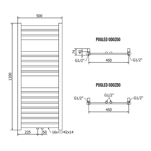 Kupaonski radijator URAN - 1200 x 500 mm - 422 W - Mexen