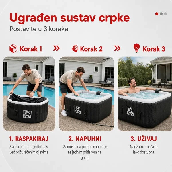 Masažni bazen AquaSpa 6P - Black 3D - 185 cm - 2400 W - IFS Tech
