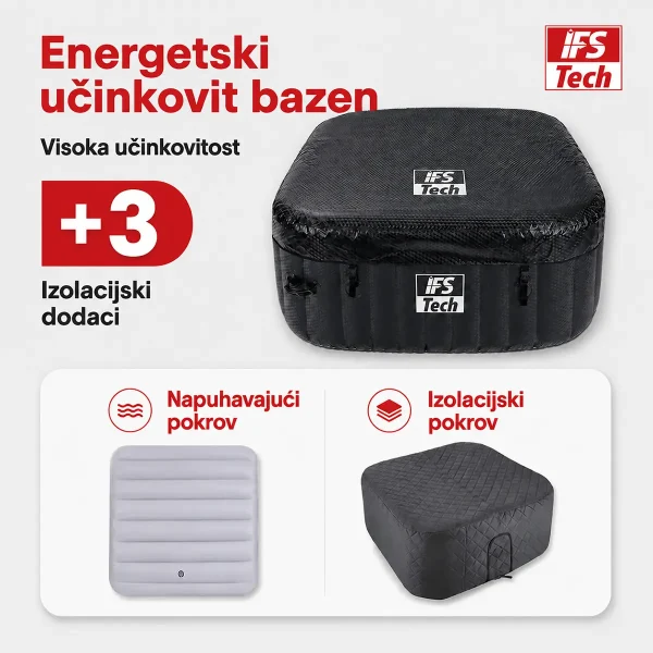 Masažni bazen AquaSpa 6P - Black 3D - 185 cm - 2400 W - IFS Tech