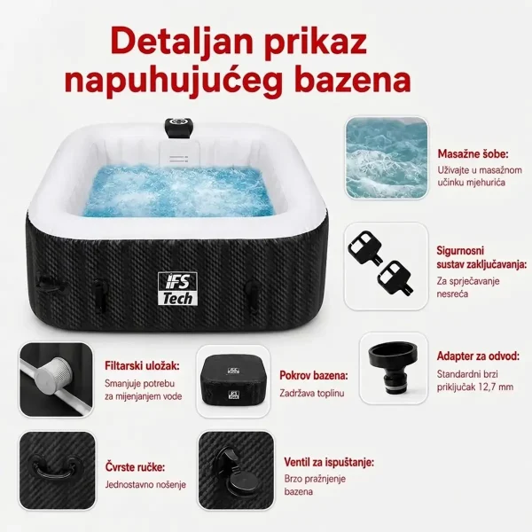 Masažni bazen AquaSpa 6P - Black 3D - 185 cm - 2400 W - IFS Tech