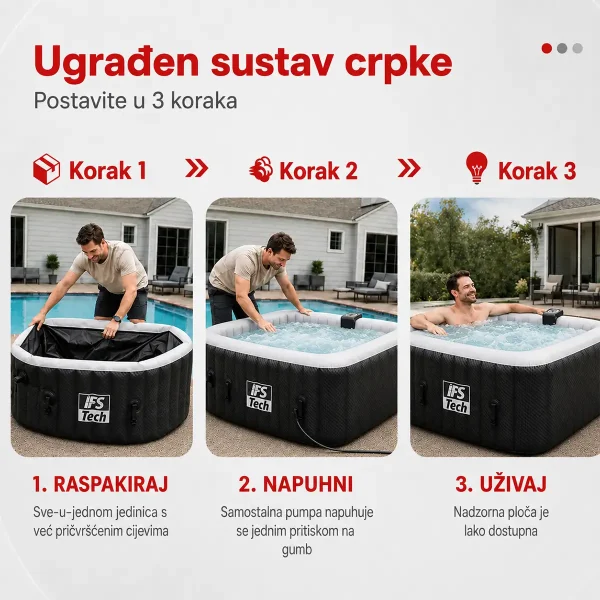 Masažni bazen AquaSpa 6P - Black 3D - 185 cm - 2400 W - IFS Tech