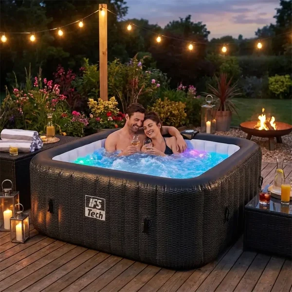 Napuhujući masažni bazen Quadratix 4P - Black Rattan - 154 cm - 2400 W - IFS Tech