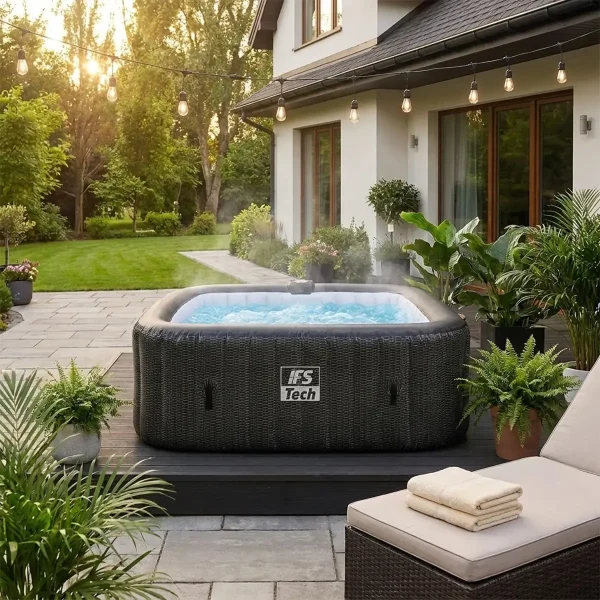 Napuhujući masažni bazen Quadratix 4P - Black Rattan - 154 cm - 2400 W - IFS Tech