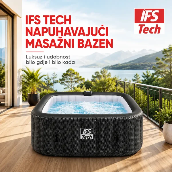 Napuhujući masažni bazen Quadratix 4P - Black Rattan - 154 cm - 2400 W - IFS Tech