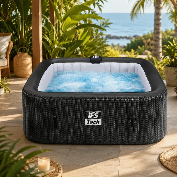 Napuhujući masažni bazen Quadratix 4P - Black Rattan - 154 cm - 2400 W - IFS Tech
