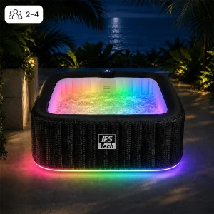 Napuhujući masažni bazen Quadratix 4P - Black Rattan - 154 cm - 2400 W - IFS Tech - LED