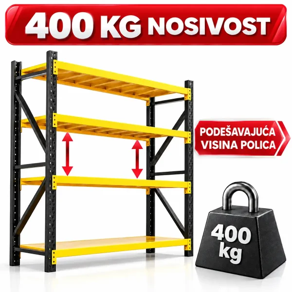 Skladišni regal - Velika nosivost - 400 - 800 - 1200 kg